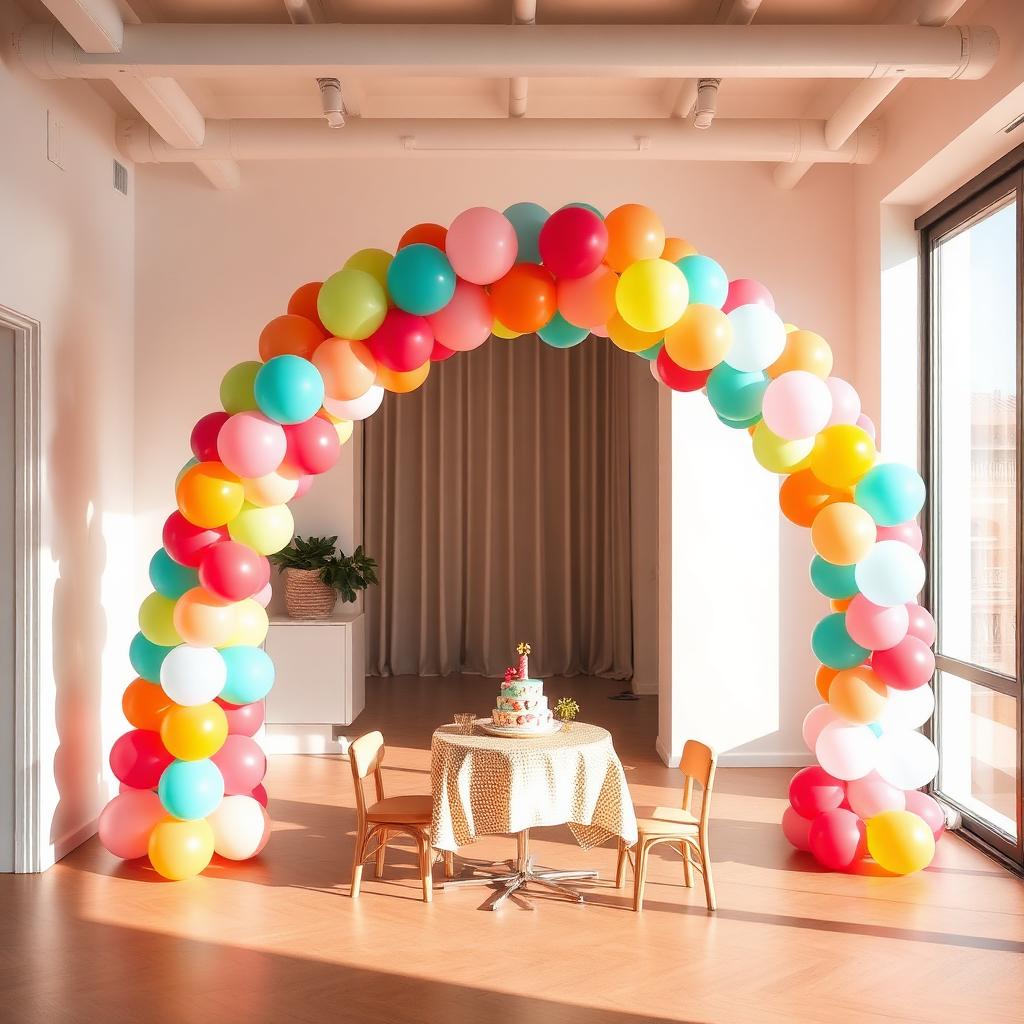 Local privado en Valencia decorado con arco de globos para un cumpleaños